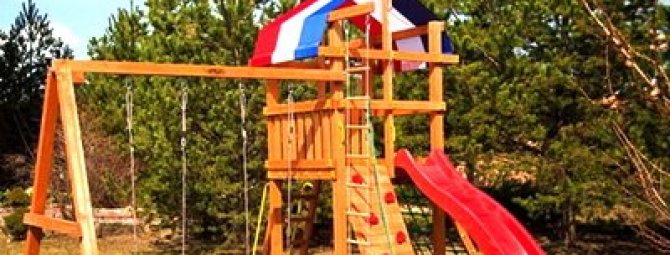 Мастер-класс: детский деревянный городок для детей с горкой из пластика и качелями