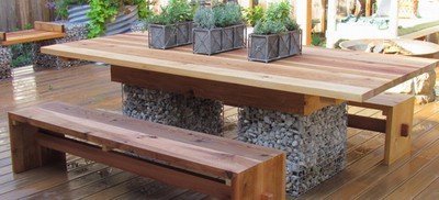 Коробчатые габионы используют для изготовления садовой мебели
